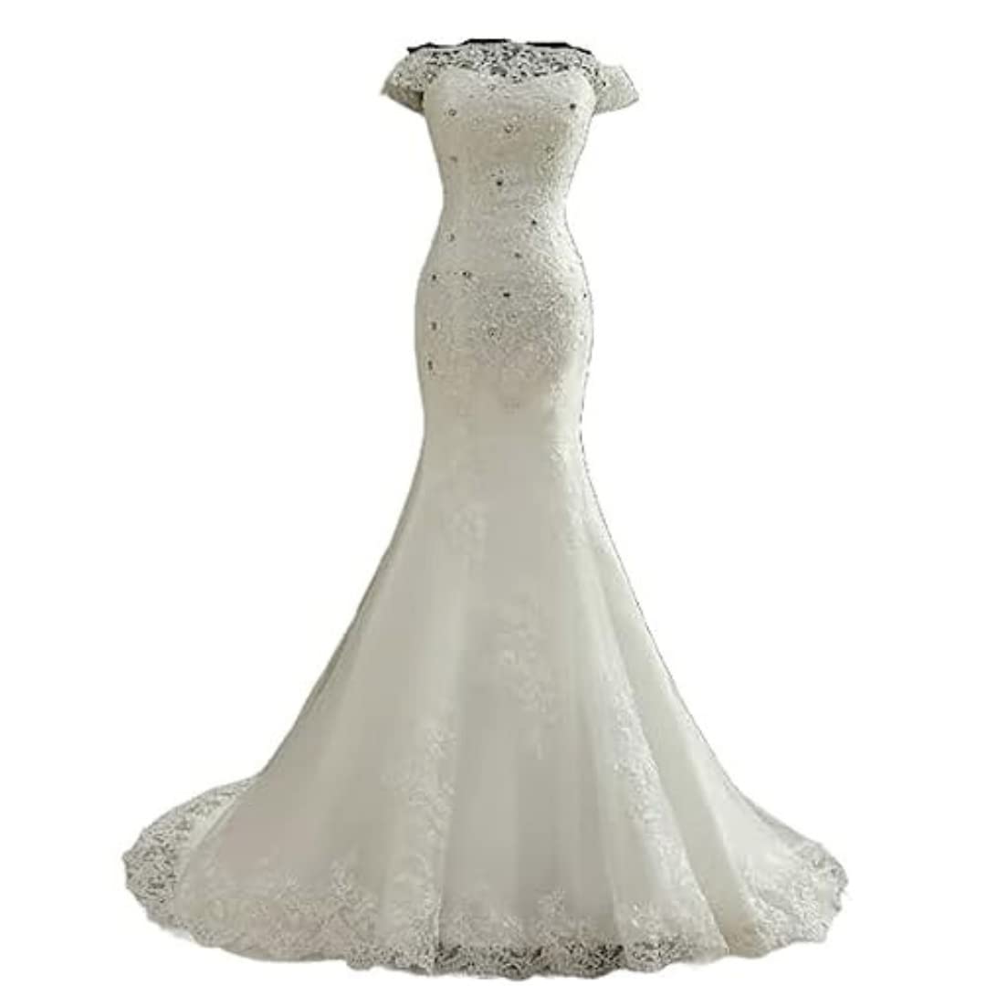 GOWNLINKWhite Full Stitched with Layers Christian Wedding Catholic Wedding White Train Gown Wedding Dress in White Frock Women with Sleeves GLGT027