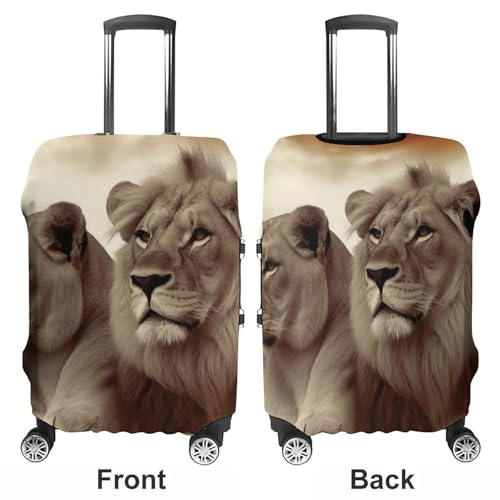 African Lion And Lioness Luggage Cover, Washable Elastic Suitcase Cover Protector Fit 18-32 Inch Luggage3