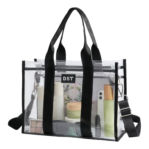 DST Gainbow Clear Tote Bag Stadium Approved, Thick Clear Bag for Women Transparent Crossbody Shoulder Bag for Sports Events, Concert, Beach, Work