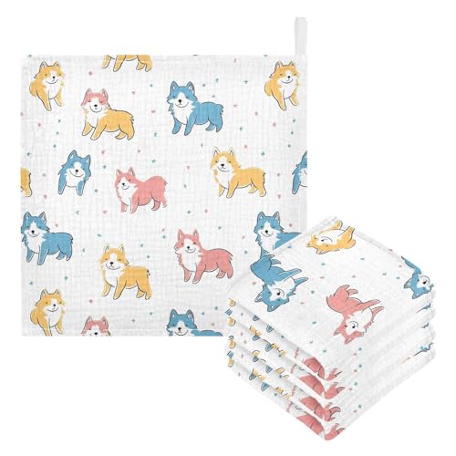 vvfelixl Baby Muslin Washcloths Kawaii Colorful Outline Husky Baby Burp Cloths Cotton Babys Face Towel for Newborn Infants Boys Girls Soft3