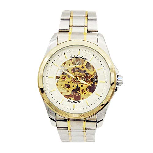Image of ELECTROPRIME Skeleton Automatic Wrist Watch Waterproof White Dial Mens Mechanical Watches
