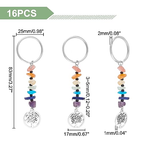 UNICRAFTALE 16Pcs 7 Chakra Keyring Crystal Gemstone Chips Keychains with Alloy Charms Pendants Findings Flat Round with Tree of Life Keychain Key Chain Stone Charmes Keychain Charm Gift - Image 3