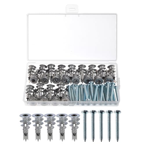 YIXISI Tassello Autofilettante in Metallo per Cartongesso, 25 Viti + 25 Ancoraggi, Fissaggi per Cartongesso Autoperforanti in Metallo