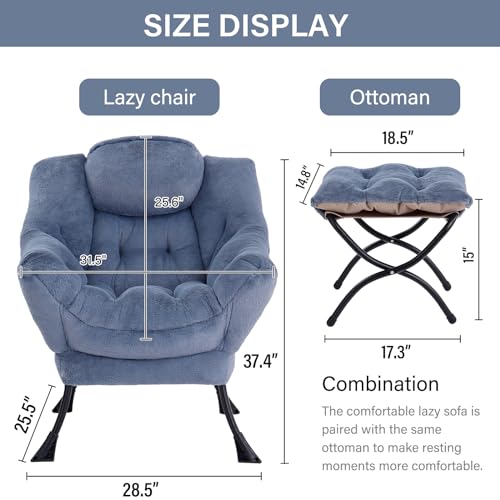 Image of LITA Modern Accent Leisure Upholstered Sofa Chair with Ottoman, Plush Light Blue, 43 x 80 x 95 cm, Cotton, Standard Sofa, Living Room Chair