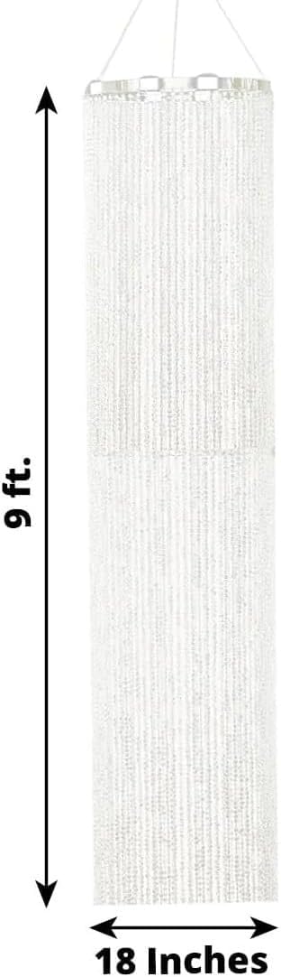 FlavorThings Hanging Beaded Crystal Column Chandelier, 9ft Tall Beads Curtain Round with Silver Metal Hoop and Hanging Chain for Wedding Reception Party Events Home Centerpieces Decorations (9FT)