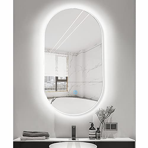 Miroir de salle de bain LED ovale à intensité variable Blanc H - 7