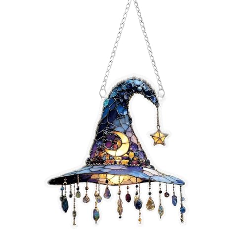 Qiwieod Chapeau De Sorcière d'halloween À Suspendre, d'arbre De Chapeau De Sorcière 60g - Décorations Acrylique 2D pour Fête - Vitre, Voiture, Balcon, Chambre,...