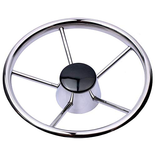 11" Boat Steering Wheel. 316 Stainless Steel Destroyer Style Steering Wheel With Black Cap & 5 Spokes For Pontoon Boat Yacht Universal #TOP10