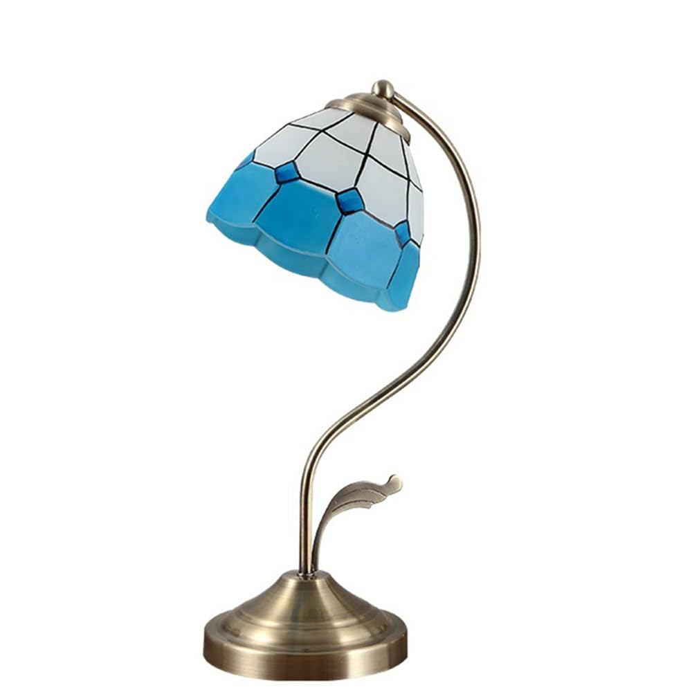 Kx9Lb8d Nightstand Lamps Blue Frosted Glass Bedside Lamp Vintage European Style Rustic Living Room Bedroom Desk Table Lamps