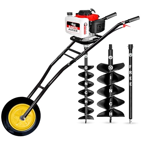 Image of DVI 142CC Trolley Earth Auger Machine, 4-Stroke Petrol Engine - with 6 Inch + 10 Inch Double Spiral Planter Bits & Free Extension Rod | for Plantation, Fencing & Post Hole Digging in All Soil Types.