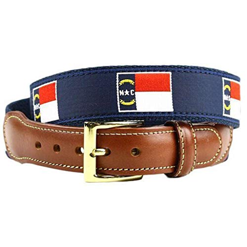 COUNTRY CLUB PREP North Carolina Flag Leather Tab Belt in Navy on Navy Canvas