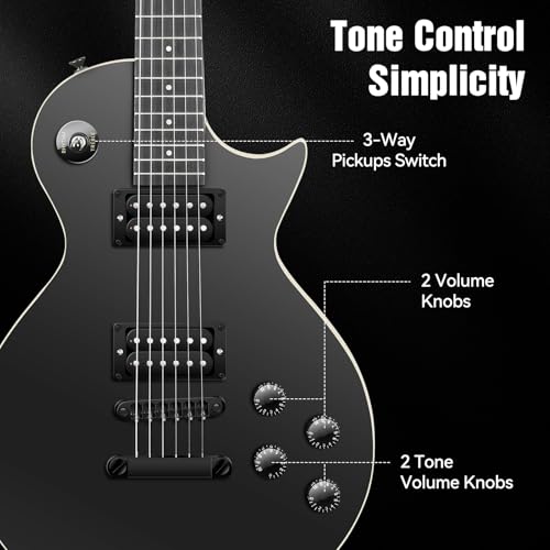 Asmuse LP Electric Guitar Kit 39 Inch, Solid Body Les Paul Electric Guitar Set for Adults Beginner with 2 Volume/2 Tone Controls, 3-Way Pickup, Black - Thumbnail 5