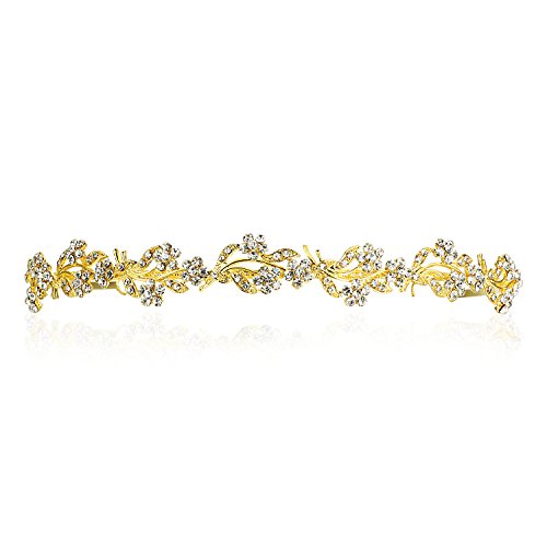 Flower Wreath Bridal Headband Tiara - Clear Crystals Gold Plating T675 by Venus Jewelry by Venus Jewelry