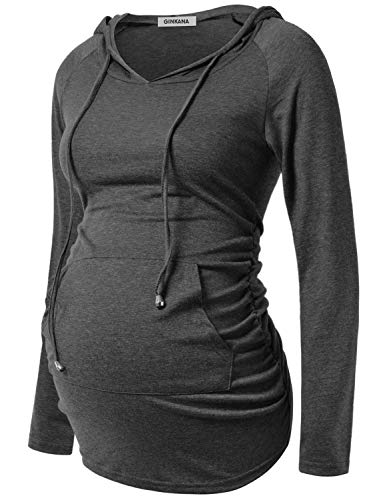 Image of GINKANA Maternity Hoodie Long Sleeves Shirts Casual Maternity Top Pregnancy Sweatshirt Casual Clothes