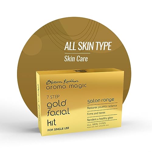 Aroma Magic 7 step Gold Facial Kit | Firms, Tones & Renders a healthy glowing skin | with Marigold & Rose Extracts | All Skin type | Single Use | Pack of 1 (20g + 18ml)