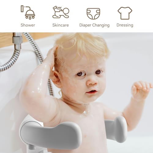 Image of Adjustable Baby Shower Stand Bath Shower Standing Support Portable Bath Rack for Infants Toddlers 6-36 Months (Grey)