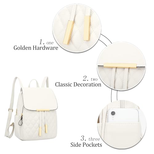 Image of KKXIU Quilted Trendy Leather Backpack Purse for Women and Ladies Shoulder Travel Daypacks Bags (White)