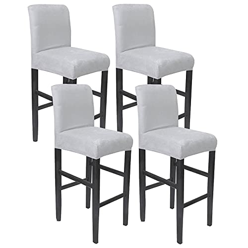 Jhld Waterproof Bar Stool Covers, Suede Barstool Slipcover Stretch Furniture Chair Seat Cover Elastic Dining Chair Covers Removable Washable For Dining Room Kitchen-Light Grey-4 Piece #TOP24
