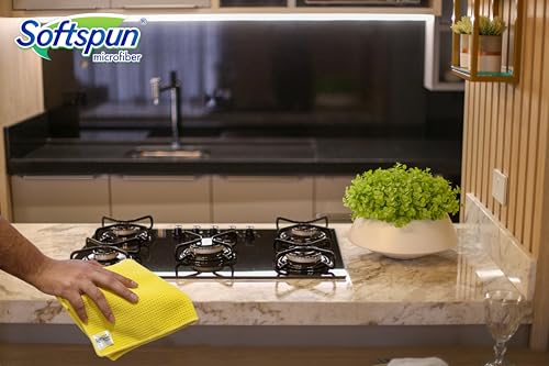 Image of SOFTSPUN Microfiber Waffle Weave Cloths, 40x40 Cms 2 Piece Towel Set 400 GSM Multicolor. Multipurpose Highly Absorbent LintStreak Free Wash Cloth for Home Kitchen Window Stainless Steel.