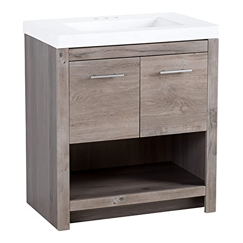 Spring Mill Cabinets Birney Bathroom Vanity With Sink, 30.5" W X 18.75" D X 34.38" H, White-Washed Oak #TOP6