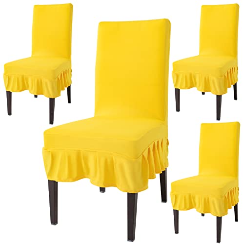 Image of HOKIPO Stretchable Dining Chair Frill Cover Set of 4 Washable Slip Covers (AR-4092-D5*4), Polyester Blend