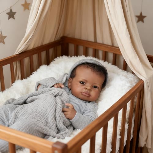 Zero Pam Realistic Black Reborn Baby Dolls Silicone Full Body Boy, 20 Inch African American Baby Dolls Silicone Body,Dark Brown Newborn Doll That Look Real