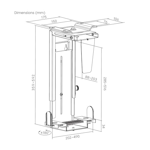 Soporte CPU antirrobo con altura ajustable AISENS bajo mesa y giro total 7
