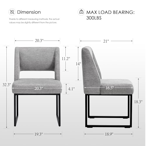 Image of Zesthouse Upholstered Dining Chairs Set of 2, Modern Dining Room Chairs with 4.1 inch Thickened Cushion & Metal Legs, Grey Linen Fabric Kitchen Chair with Padded High Back, Heavy Duty Kitchen Chair
