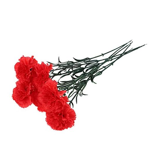 Amosfun 7 Ramas Seda Artificial Sencillo de una Sola Rama Pequeño Clavel para decoración de Hotel en casa (Rojo)