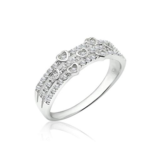 Solidsilver- Sterling Silver Triple Line Heart Crystal Clear Cz Eternity Band Ring Sizes 6 #TOP5