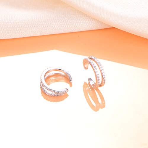 925 Sterling Silver Ear Cuff Non Pierced Cuffs Hoop Huggie Earrings For Women Girls- Set Of 2 (Cubic Zirconia V) #TOP4