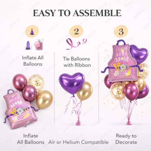 Image of AMFIN (Pack of 10) Happy Birthday MOM Mother's Day celebration balloon bouquet setup home party decor apron theme pink gold heart arrangement gift surprise decoration kit Mummy