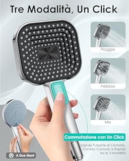 Soffione Doccia Anticalcare, Doccino per Doccia Alta Pressione, Doccetta Grande 135 mm 【Silicone Qualità Alimentare】, 【Risparmio idrico 43%】, Telefono Doccia 3 Modalità di Getto, Cromato (senza tubo)