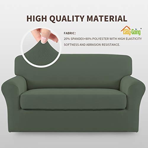 Image of Easy-Going 2 Pieces Stretch Loveseat Couch Sofa Slipcover Washable | Spandex Soft Fitted Sofa Couch Cover for Sofa Furniture Protector with Bottom Kids,Pet Dog Greyish green