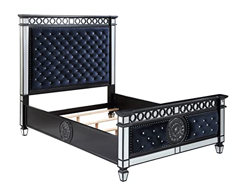 Acme Furniture Varian Ii Bed, Queen (U.s. Standard), Mirrored, Dark Navy, Black And Sliver #TOP20