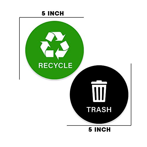 Recycle Sticker Trash Bin Label (5 Inch) Round Decal Organize Garbage Waste From Recycling- Laminated Waterproof Self-Adhesive Vinyl Green For Recycling, Black For Trash Indoor-Outdoor (Green, 4-Pack) #TOP1