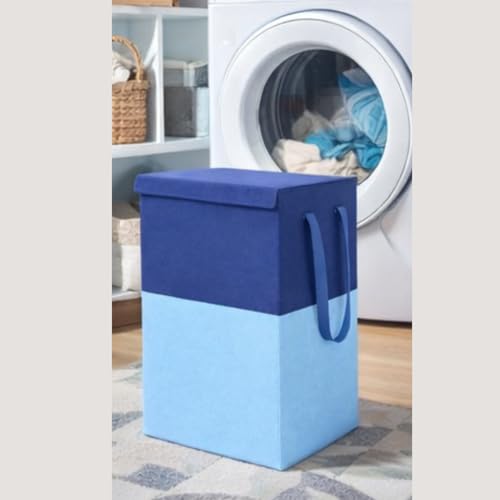 Image of Extra Large Laundry Bag 75 Liter, Foldable Fabric Laundry Basket with Lid & Carry Handles for Clothes Storage (2, blue)