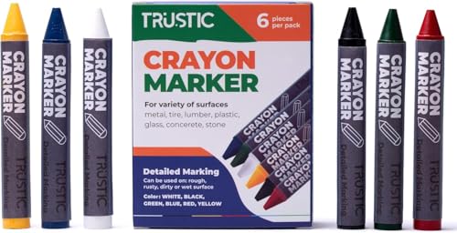 Universal Crayon Wax Marker for Industrial and Craft Detailed Marking on Lumber Metal Carton Ceramics Concrete Glass Plastic Tire 4 x 1/2 Pack of 6 (Multicolor)