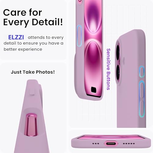 Image of Elzzi Microfiber Logo Cover Compatible for iPhone 16 Case Liquid Silicone Cases Full Body 4 Layer Protective Covers Shockproof Back Cover (Lilac)