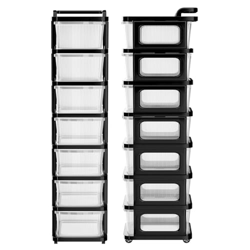 Image of TEKCOOL Plastic Drawer Organizer Self Standard Rectangular Multi Purpose Modular Drawer System Large Chest of Drawer Organizer for Home Office,Product Dimension When assembeled(7xl, Transparent hex);'