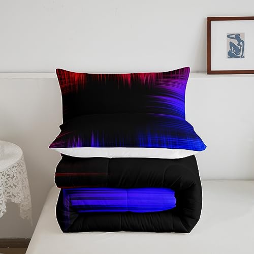Image of Feelyou Red and Blue Striped Comforter Twin Size for Boys Girls, Ombre Gradient Lines Comforter Set Geometric Artistic Smear Bedding Set Gradient Lines Duvet Set Breathable Bed Set 2Pcs