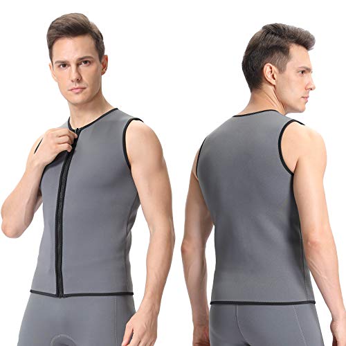 REALON Wetsuits Top Jacket Vest Mens Women 2mm Neoprene Long Sleeve/3mm Sleeveless Shirt Front Zip Sports XSPAN for Scuba Diving Surf Swimming Snorkel Suit (Gray 3mm Men Vest Wetsuit, XL)
