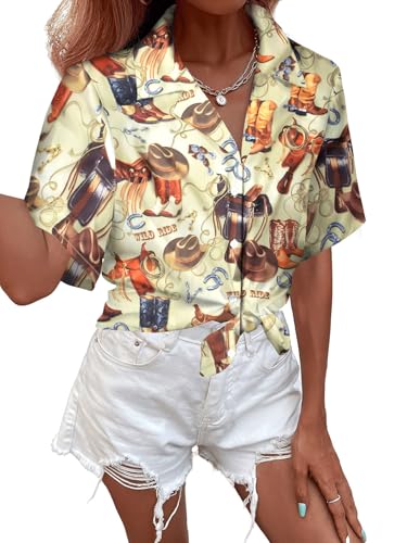 Western Shirt for Women Cowgirl Shirts Boho Graphic Button Down Country Concert Outfits Retro Cowboy Clothes Tops3