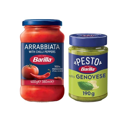 Barilla Arrabbiata Acılı Domates Sosu 400g; İtalyan Makarna Sosları İkili Set, Genovese Pesto Sos 190g
