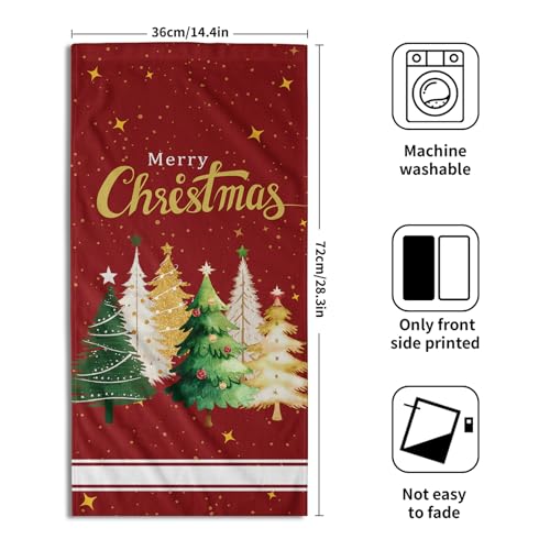 Red Merry Christma Xmas Hand Towel Set of 2 Soft Absorbent Green and Gold Christmas Tree Tea Towels Baking Cooking Wash Cloth for Holiday Winter Bathroom Kitchen Bar Beach Gym Spa Decor 14x28 Inch by Phthalorum - Image 2