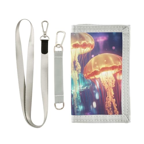 FOLIOSA Kids Wallet for Boys Girls City Jellyfish Print Youth Wallet with Zipper Pocket Card Holders, Novelty Wallet 4.9×2.9 in