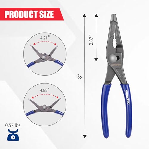 Image of WORKPRO 8-Inch Long Nose Slip Joint Pliers, CR-V Steel Needle Nose Pliers | Comfortable Grip Handles, 3-Zone Serrated Grip, Widened Jaw, Small Adjustable Pliers, for Clamping, Tightening and Loosening