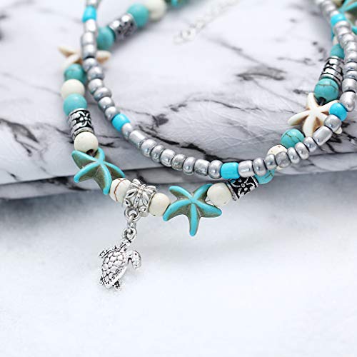 Mulheres Bohemian Múltiplas Camadas Cadeia Starfish tartaruga Beads Tornozeleiras Beach jóias Pé Pul