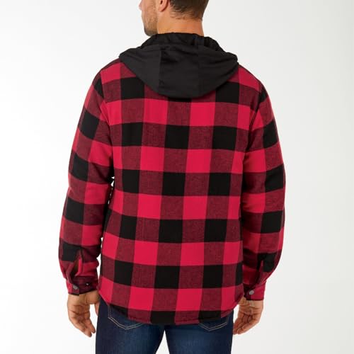 Mason Signature Men's Hooded Flannel Shirt Jacket, XL, Red-Black-Plaid4