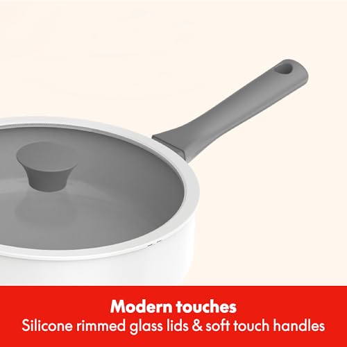 So Yummy by bella 12 Piece Cookware Set w EverGood™ Ceramic Nonstick Coating​ and Silicone & Wood Utensils, Dishwasher Safe Silicone & Glass Lids, Oven Safe & All Stovetop Compatible, Frost, So Yummy image 5